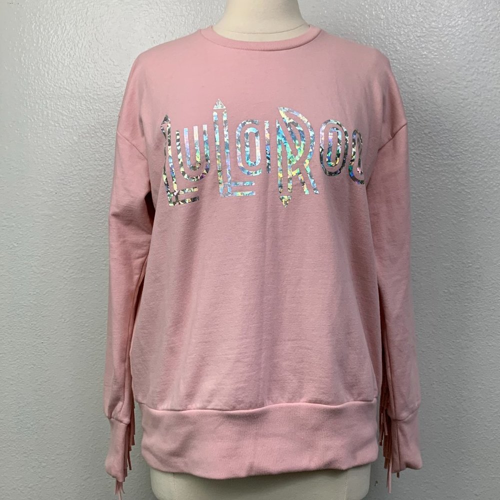 Lularoe Pink Fringed Fleece Crew Neck Oversized Sweatshirt Size S